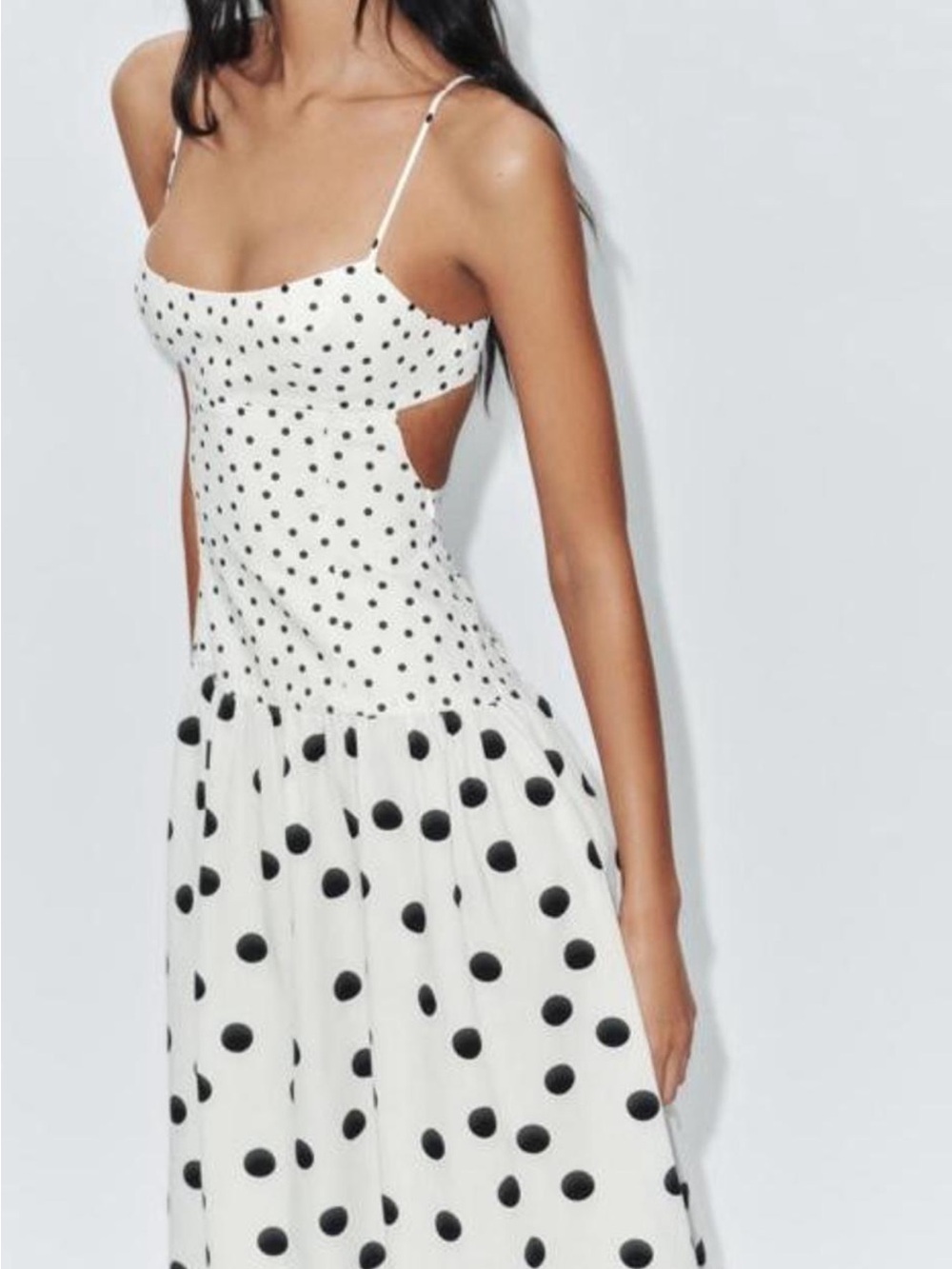 Zara White and Black Polka Dot Strap Dress with open back